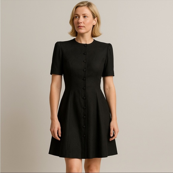 Vintage Black Floral Dress button down small - Picture 2 of 5